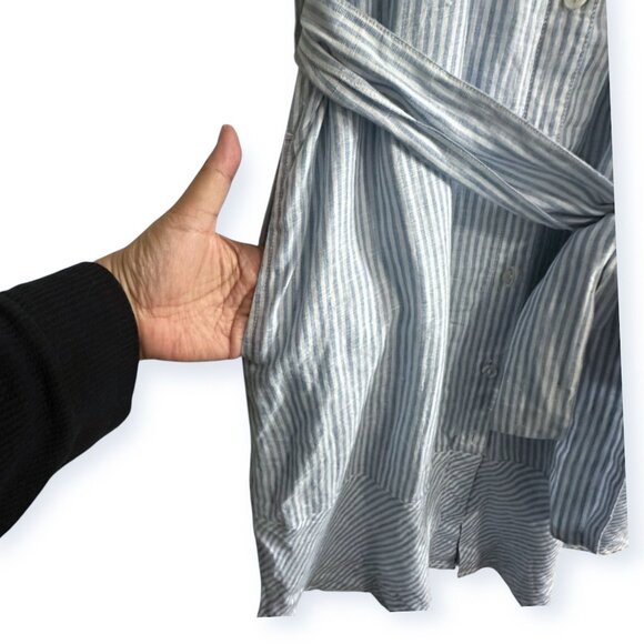 SAINT JAMES Christina Linen Striped Shirt Dress, Blue/white, Size 8 US/40 FR(EU) - Picture 13 of 16